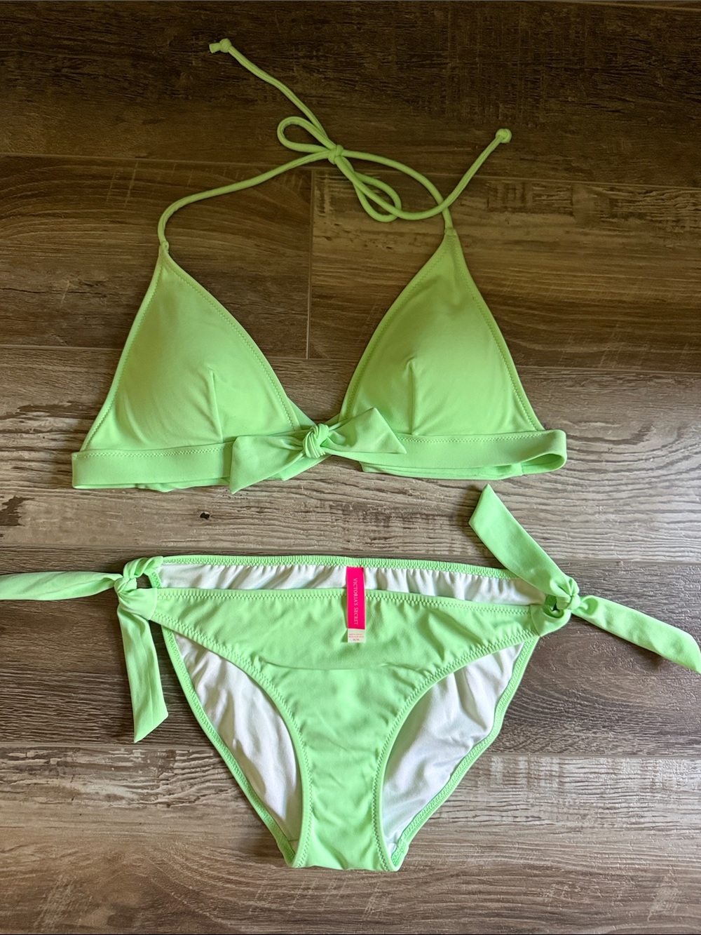 Victoria Secret Neon Green Tie-Front Triangle Bikini Set - Women Swim